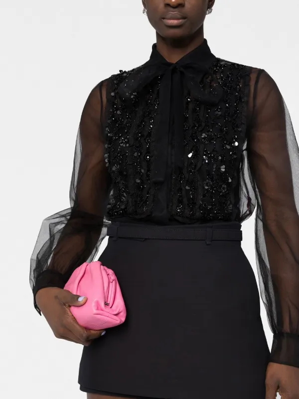 Valentino Garavani lace-embroidered Sheer Top | Black | FARFETCH