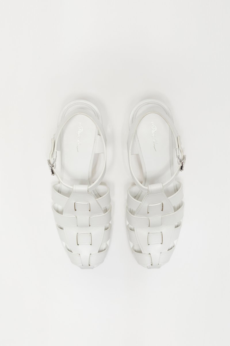 Naomi Platform Fisherman Sandal-white #1 Naomi Platform Fisherman Sandal, Naomi platform 90mm sandals from 3.1 PHILLIP LIM featuring white, calf leather, caged design, interwoven strap detailing, buckle-fastening ankle strap, slingback strap, branded leather insole, platform sole and high block heel.- 1