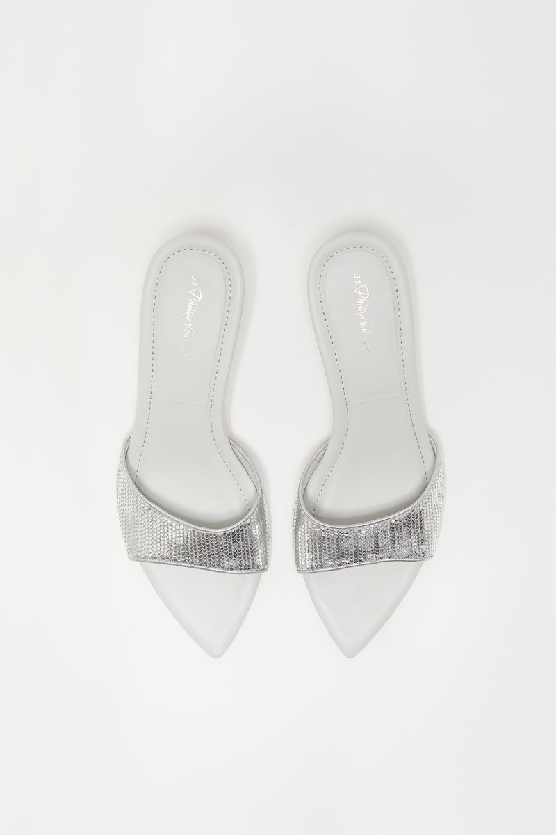 Verona Mule-silver #1 Verona Mule, Verona 60mm metallic mules from 3.1 PHILLIP LIM featuring silver, calf leather, metallic finish, laser-cut detail, pointed toe, branded insole and mid heel.- 1