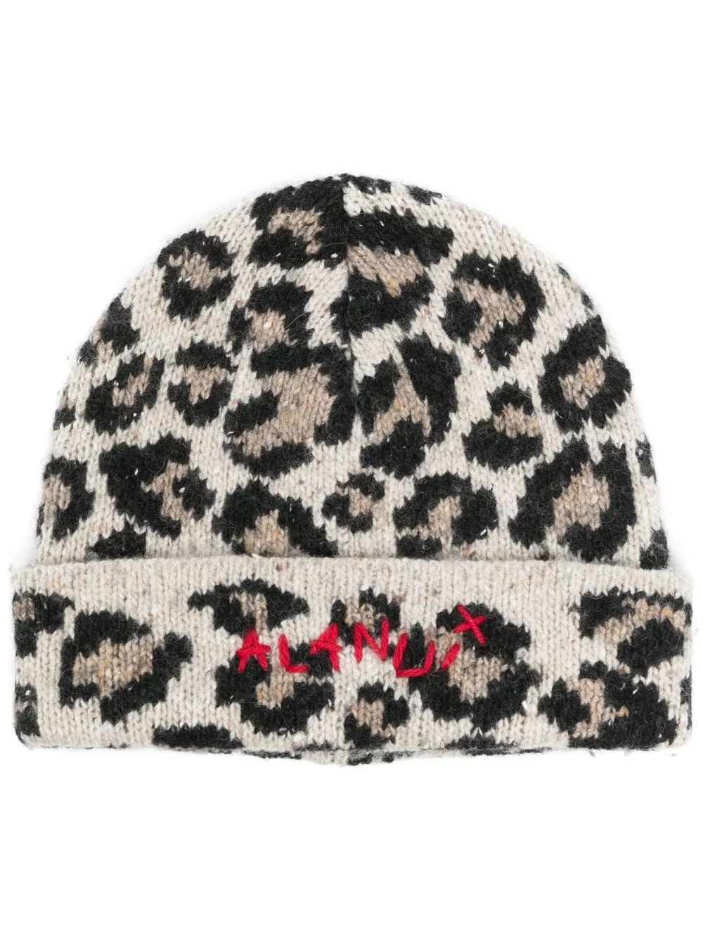 

Alanui logo-embroidered leopard-pattern beanie - Grey