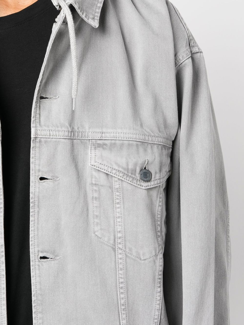 Shop Moschino Hooded Denim Jacket In Grey