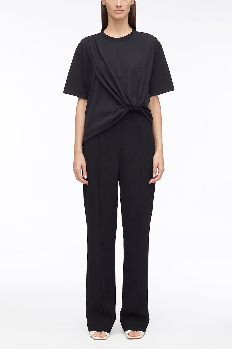 Short Sleeve Draped Cotton Jersey T-Shirt-black #0 Short Sleeve Draped Cotton Jersey T-Shirt, drape-detail cotton T-shirt from 3.1 PHILLIP LIM featuring black, cotton, drop shoulder, round neck, short sleeves and straight hem.- 0