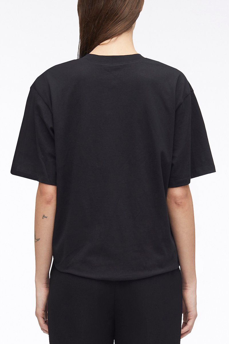 Short Sleeve Draped Cotton Jersey T-Shirt-black #1 Short Sleeve Draped Cotton Jersey T-Shirt, drape-detail cotton T-shirt from 3.1 PHILLIP LIM featuring black, cotton, drop shoulder, round neck, short sleeves and straight hem.- 3