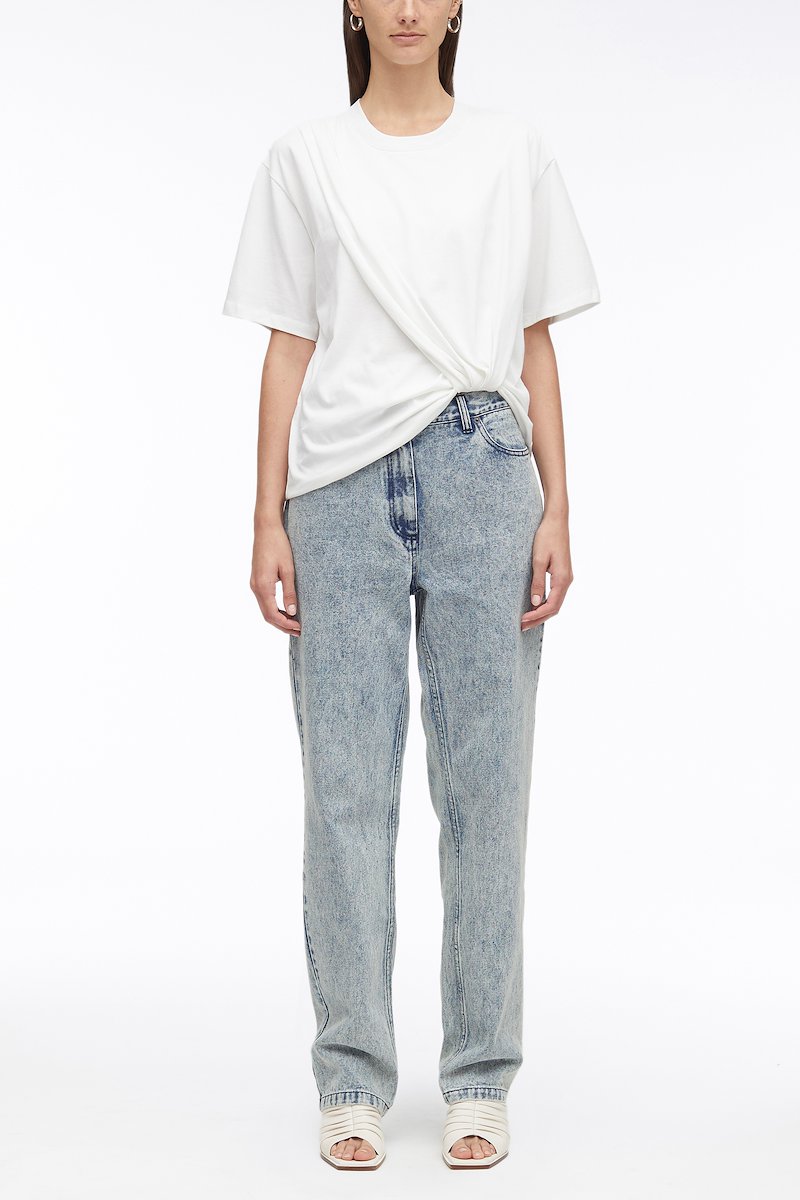 Short Sleeve Draped Cotton Jersey T-Shirt-white #0 Short Sleeve Draped Cotton Jersey T-Shirt, drape-detail cotton T-shirt from 3.1 PHILLIP LIM featuring white, cotton, drop shoulder, round neck, short sleeves and straight hem.- 0