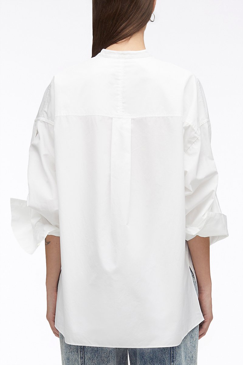 Long Sleeve Classic Poplin Shirt-white #1 Long Sleeve Classic Poplin Shirt, cotton long-sleeved shirt from 3.1 PHILLIP LIM featuring white, cotton, band collar, concealed front button fastening, long sleeves, tie sleeves and side slits.- 3