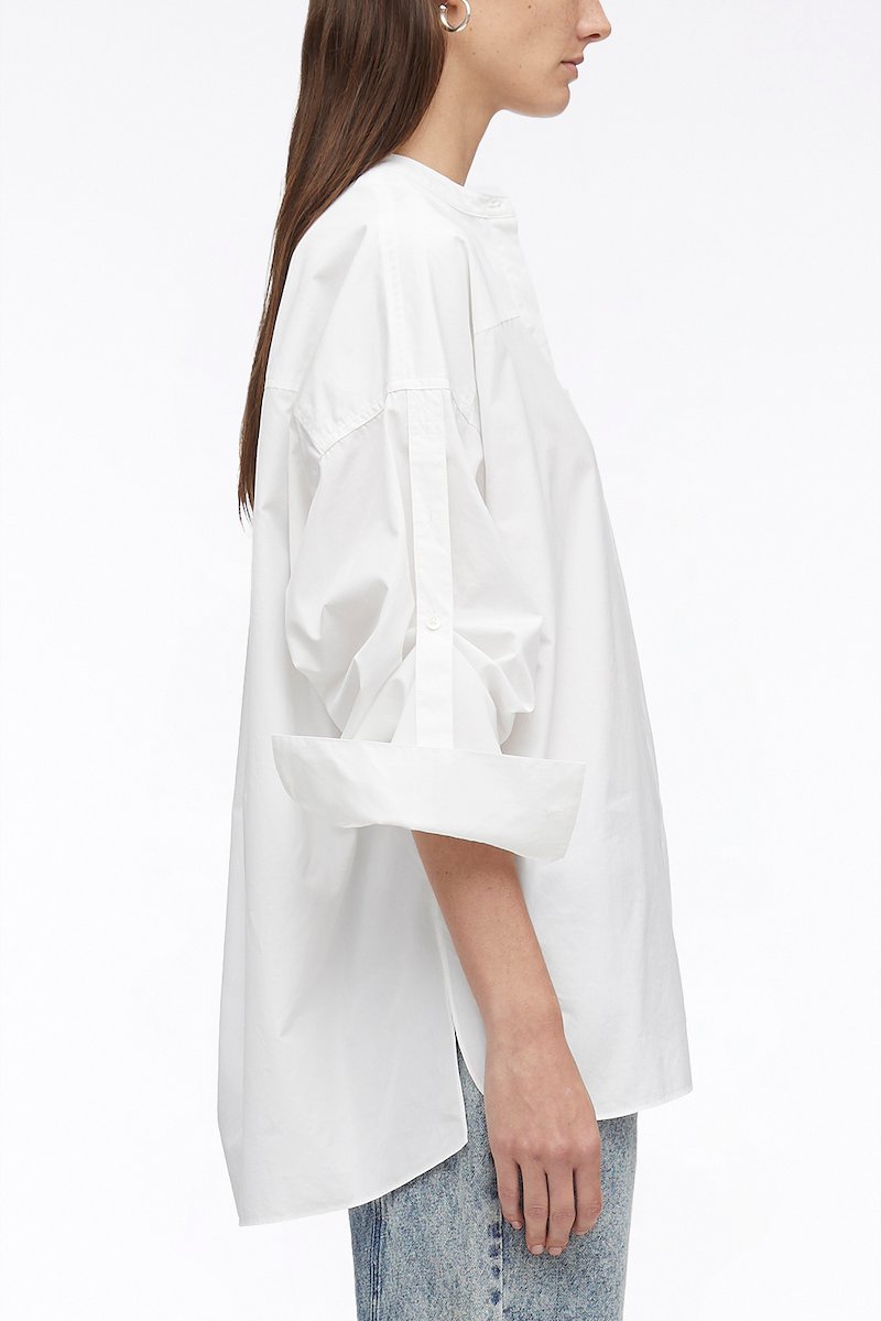 Long Sleeve Classic Poplin Shirt-white #0 Long Sleeve Classic Poplin Shirt, cotton long-sleeved shirt from 3.1 PHILLIP LIM featuring white, cotton, band collar, concealed front button fastening, long sleeves, tie sleeves and side slits.- 2