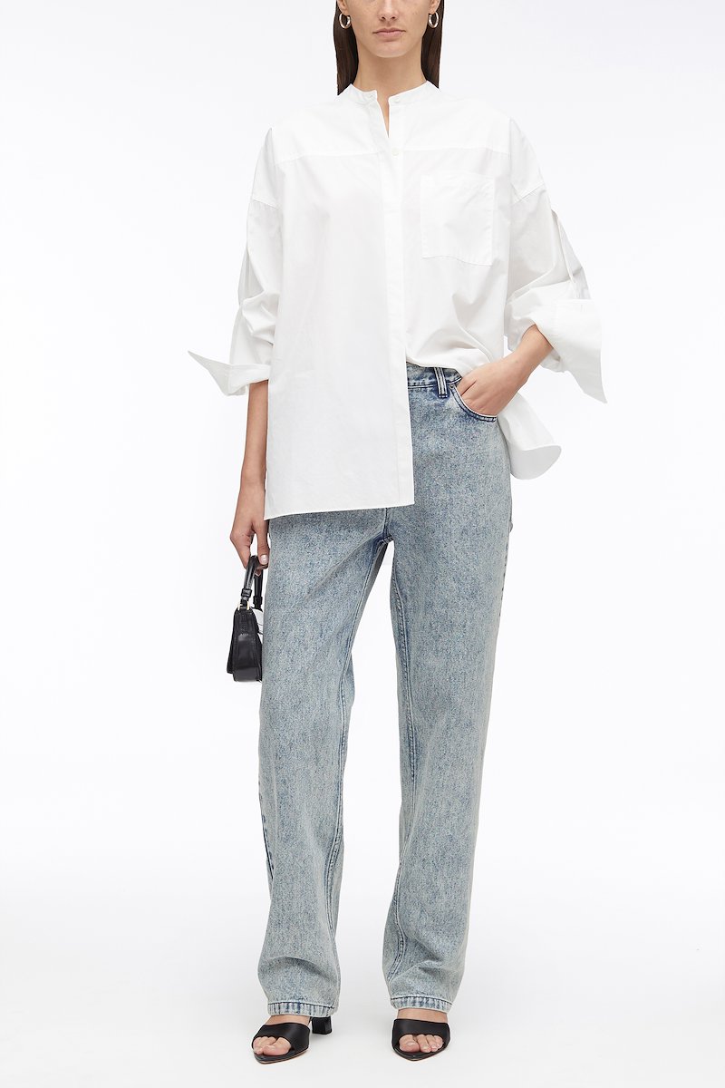 Long Sleeve Classic Poplin Shirt-white #0 Long Sleeve Classic Poplin Shirt, cotton long-sleeved shirt from 3.1 PHILLIP LIM featuring white, cotton, band collar, concealed front button fastening, long sleeves, tie sleeves and side slits.- 0