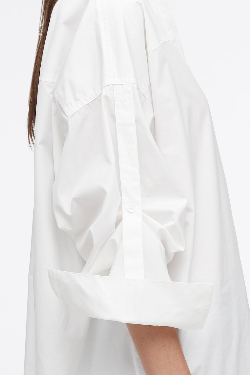 Long Sleeve Classic Poplin Shirt-white #0 Long Sleeve Classic Poplin Shirt, cotton long-sleeved shirt from 3.1 PHILLIP LIM featuring white, cotton, band collar, concealed front button fastening, long sleeves, tie sleeves and side slits.- 4