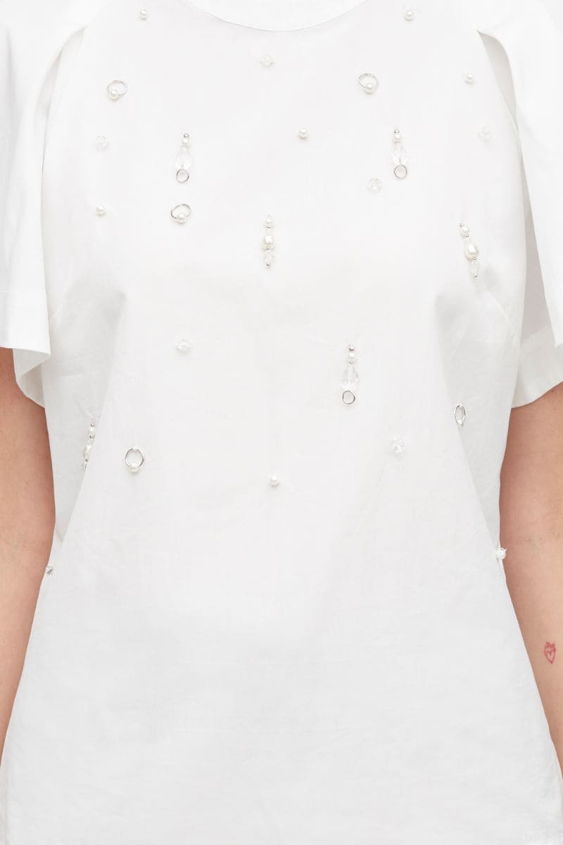 Embellished Classic Poplin Puff Sleeve Top | On Sale up to 50% Off
