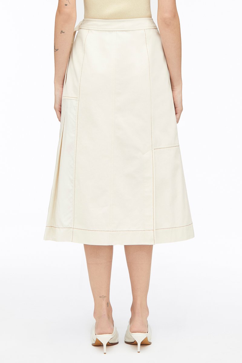 Cotton Canvas Ripstop Combo Utility Skirt-neutrals #1 Cotton Canvas Ripstop Combo Utility Skirt, pleat-detail midi skirt from 3.1 PHILLIP LIM featuring white, cotton, asymmetric design, pleat detailing, high waist, side press-stud fastening, slip pockets to the sides and below-knee length.- 3