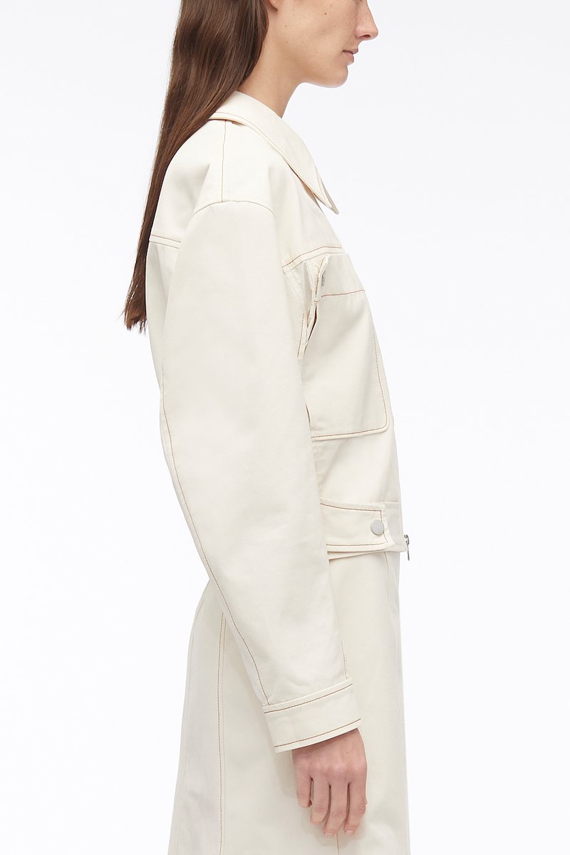 Cotton Canvas Ripstop Combo Jacket-neutrals #0 Cotton Canvas Ripstop Combo Jacket, ripstop-panel canvas jacket from 3.1 PHILLIP LIM featuring off-white, cotton, classic collar, two chest patch pockets, front zip fastening, long sleeves, straight hem and elasticated hem.- 2