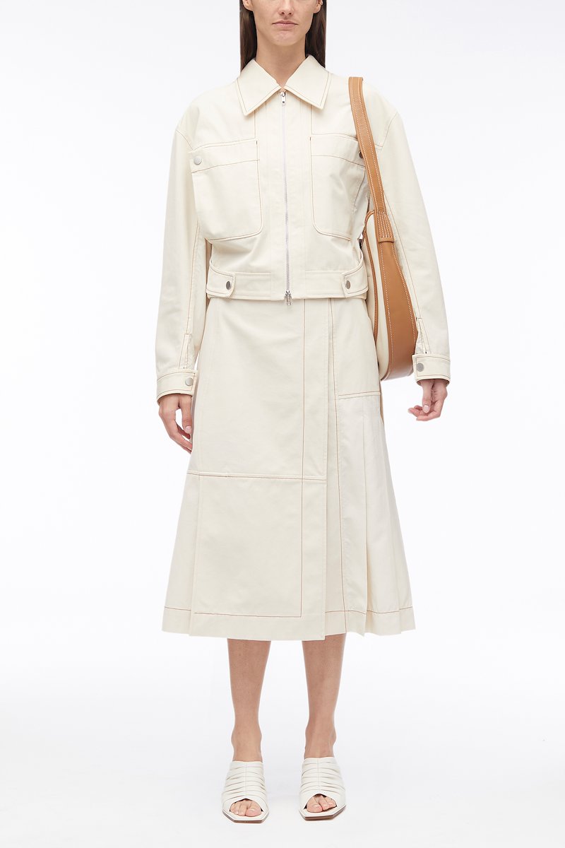 Cotton Canvas Ripstop Combo Jacket-neutrals #0 Cotton Canvas Ripstop Combo Jacket, ripstop-panel canvas jacket from 3.1 PHILLIP LIM featuring off-white, cotton, classic collar, two chest patch pockets, front zip fastening, long sleeves, straight hem and elasticated hem.- 0