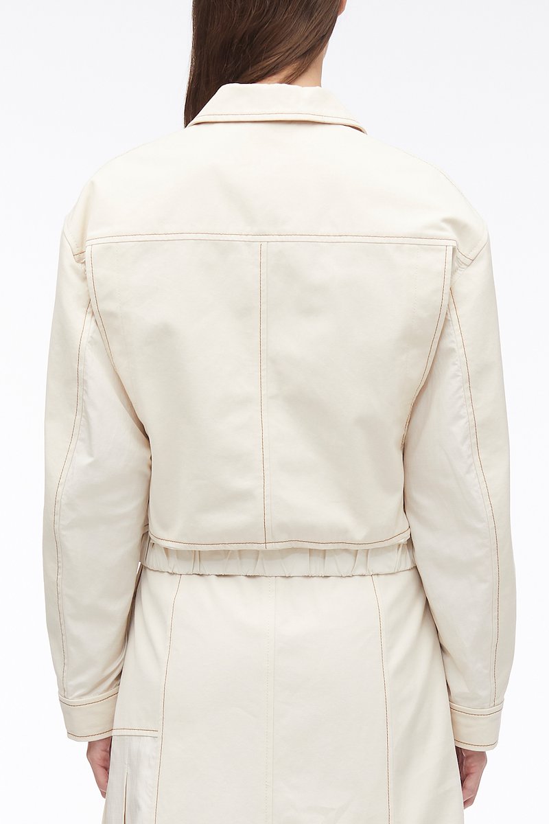 Cotton Canvas Ripstop Combo Jacket-neutrals #1 Cotton Canvas Ripstop Combo Jacket, ripstop-panel canvas jacket from 3.1 PHILLIP LIM featuring off-white, cotton, classic collar, two chest patch pockets, front zip fastening, long sleeves, straight hem and elasticated hem.- 3