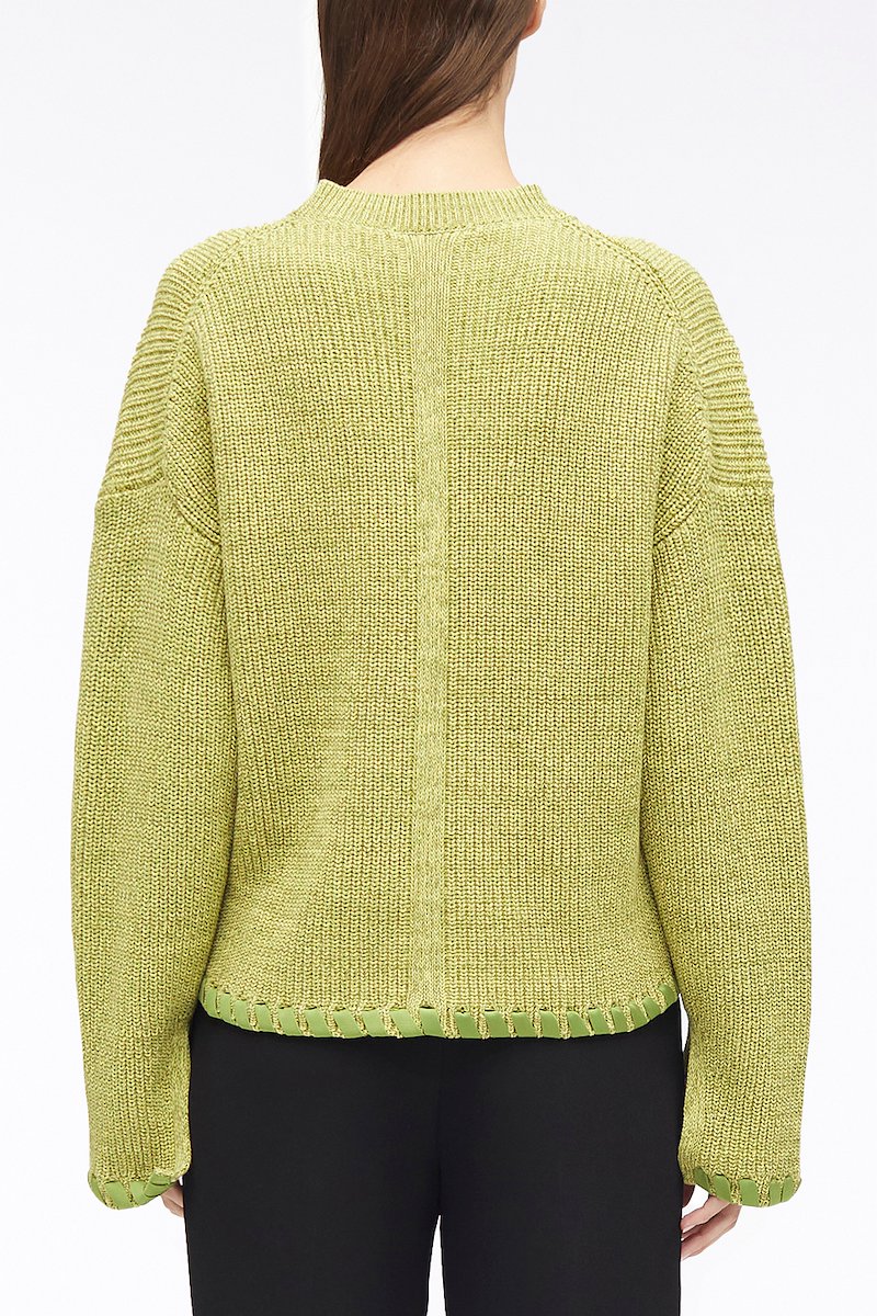 Chunky Cotton Rib V-Neck Pullover-green #1 Chunky Cotton Rib V-Neck Pullover, ribbed V-neck jumper from 3.1 PHILLIP LIM featuring bright green, cotton, V-neck, cut-out detailing, crew neck, drop shoulder, long sleeves and split cuffs.- 3
