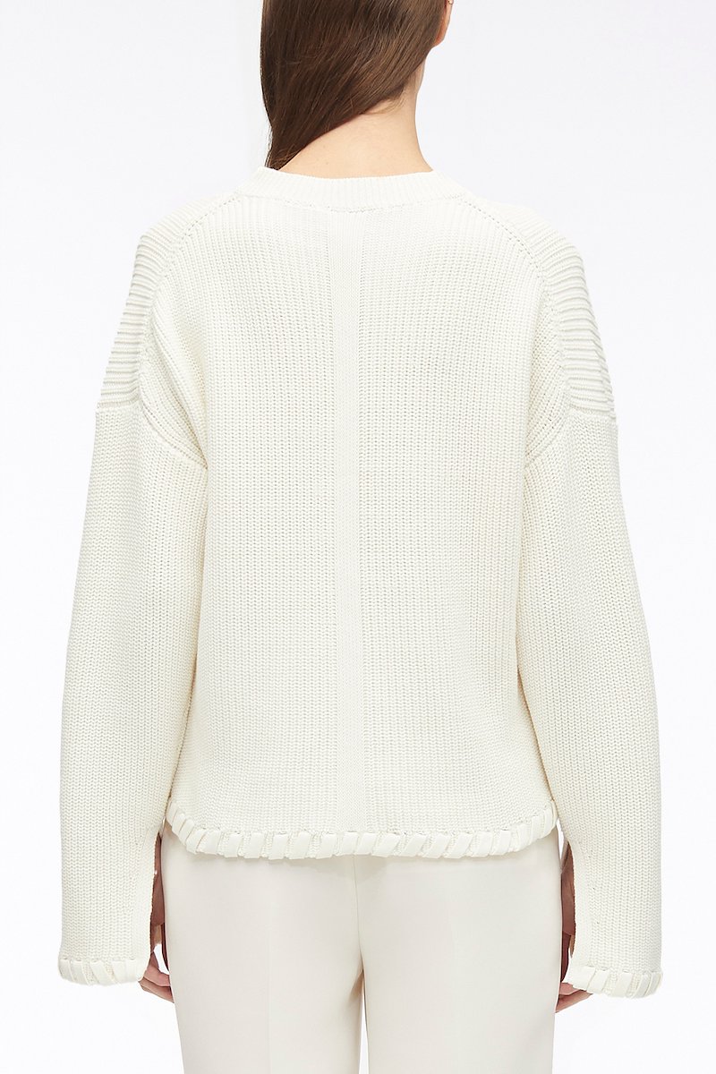 Chunky Cotton Rib V-Neck Pullover-white #1 Chunky Cotton Rib V-Neck Pullover, ribbed V-neck jumper from 3.1 PHILLIP LIM featuring ivory white, cotton, V-neck, cut-out detailing, crew neck, drop shoulder, long sleeves and split cuffs.- 3