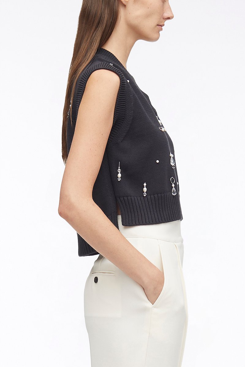 Drip Embellished Chunky Cotton Rib Vest-black #0 Drip Embellished Chunky Cotton Rib Vest, - 0