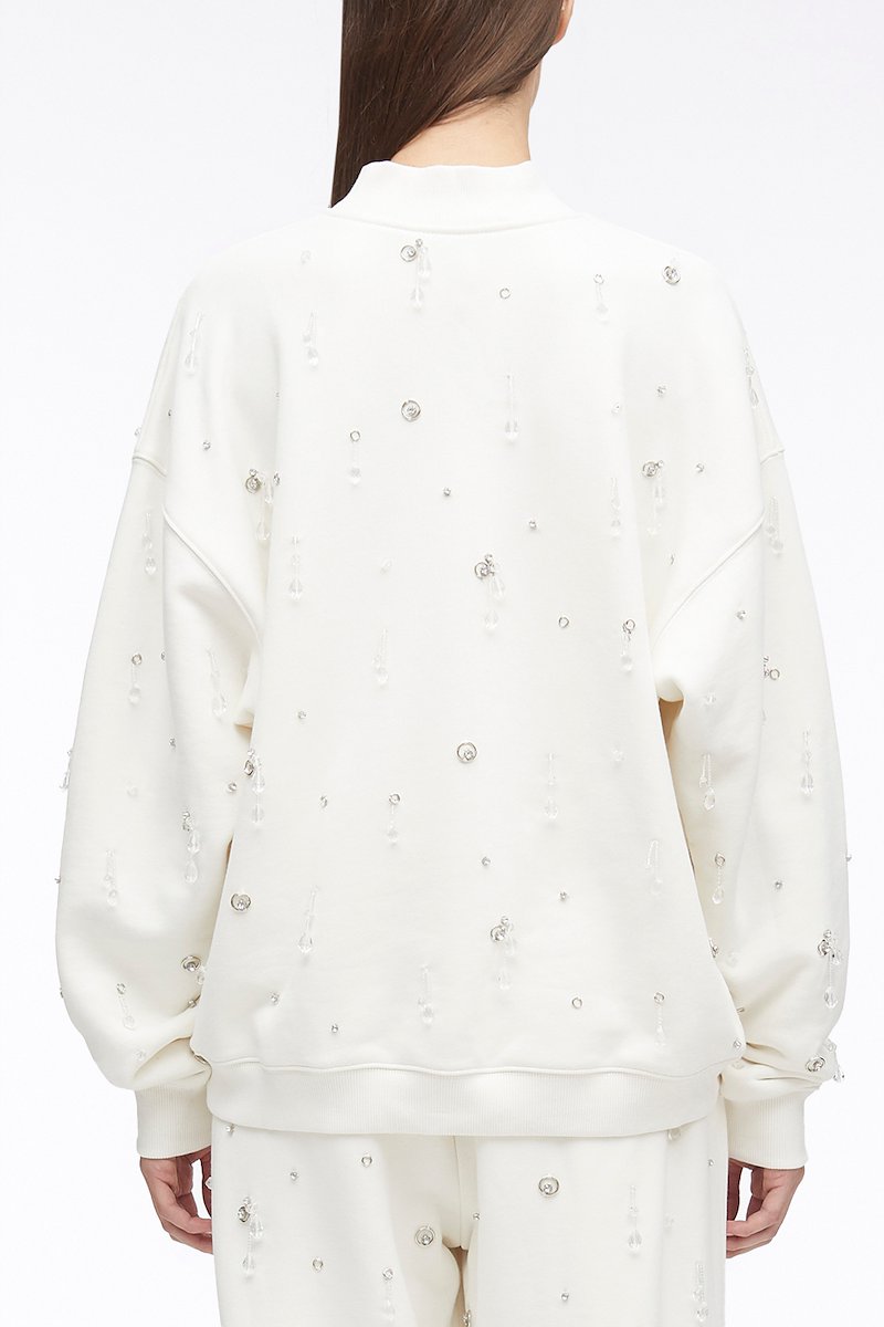 Drip Embellished Compact French Terry Sweatshirt-white #1 Drip Embellished Compact French Terry Sweatshirt, Rhistone-embellished Sweater from 3.1 PHILLIP LIM featuring white, cotton, knitted construction, crystal embellishment, crew neck, drop shoulder, ribbed-knit edge and straight hem.- 3