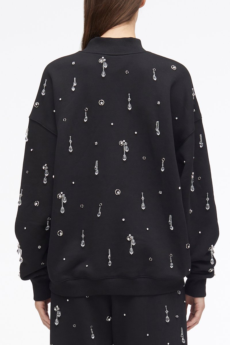 Drip Embellished Compact French Terry Sweatshirt-black #1 Drip Embellished Compact French Terry Sweatshirt, - 3