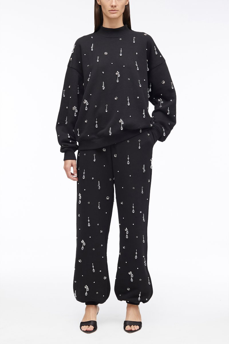 Drip Embellished Compact French Terry Sweatshirt-black #0 Drip Embellished Compact French Terry Sweatshirt, - 0