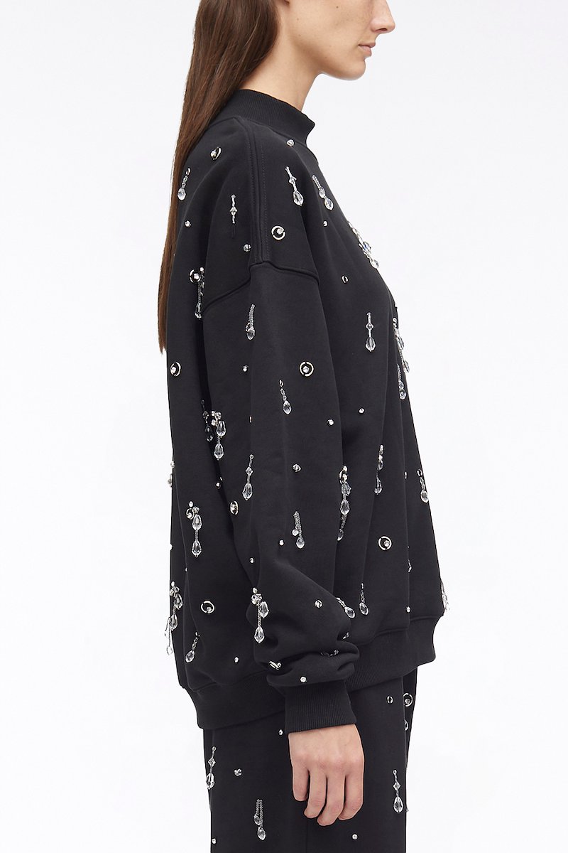 Drip Embellished Compact French Terry Sweatshirt-black #0 Drip Embellished Compact French Terry Sweatshirt, - 2