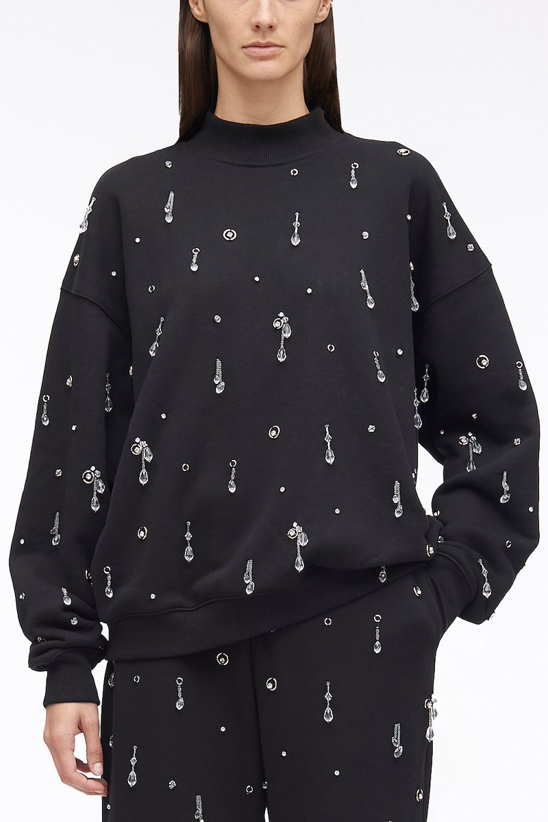 Drip Embellished Compact French Terry Sweatshirt-black #1 Drip Embellished Compact French Terry Sweatshirt, - 1