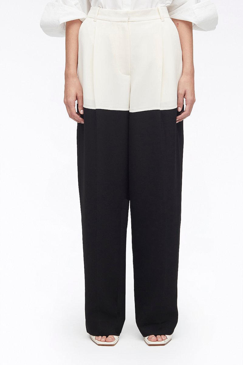 Heavy Cady Colorblock Wide Leg Trouser-white #1 Heavy Cady Colorblock Wide Leg Trouser, - 1