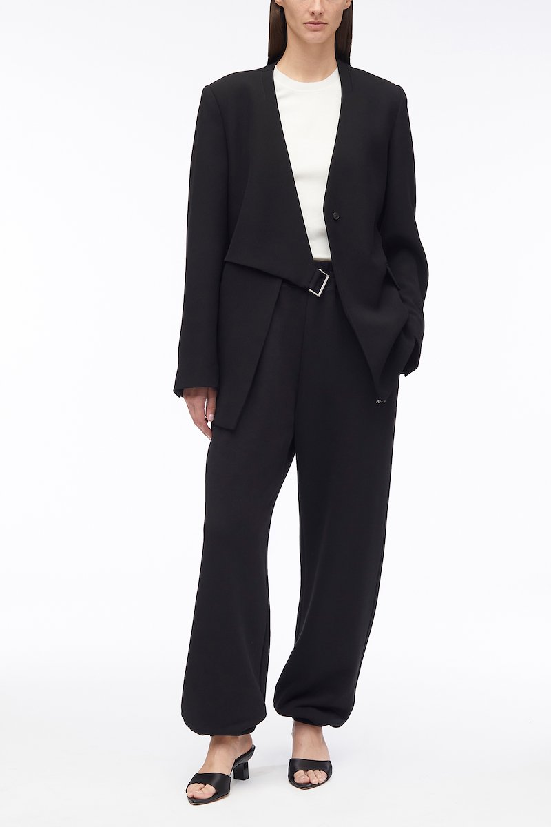 Heavy Cady Wrap Blazer-black #0 Heavy Cady Wrap Blazer, heavy candy wrap blazer from 3.1 PHILLIP LIM featuring black, collarless, V-neck, wrap design, side buckle fastening, long sleeves, buttoned cuffs, two side flap pockets and central rear vent.- 0