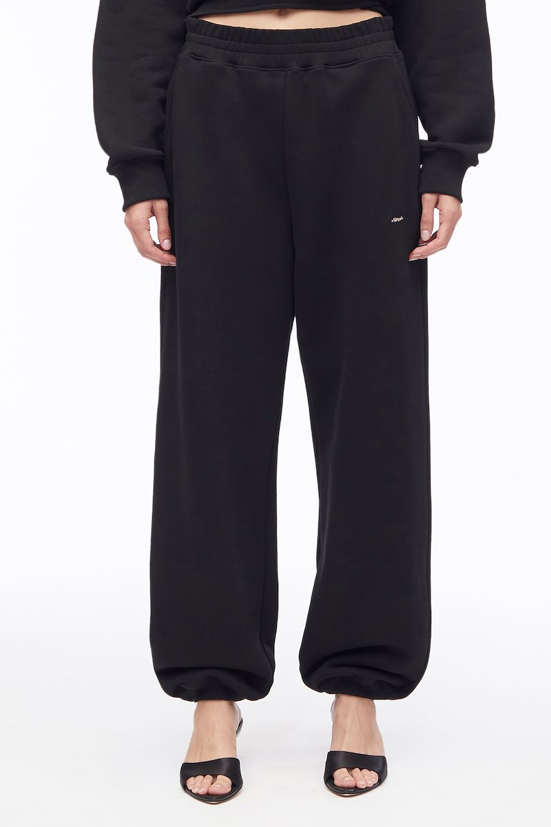 Compact French Terry Sweatpant-black #1 Compact French Terry Sweatpant, cotton track pants from 3.1 PHILLIP LIM featuring black/white, cotton, mid-rise, elasticated waistband, two side slit pockets and ribbed cuffs.- 1