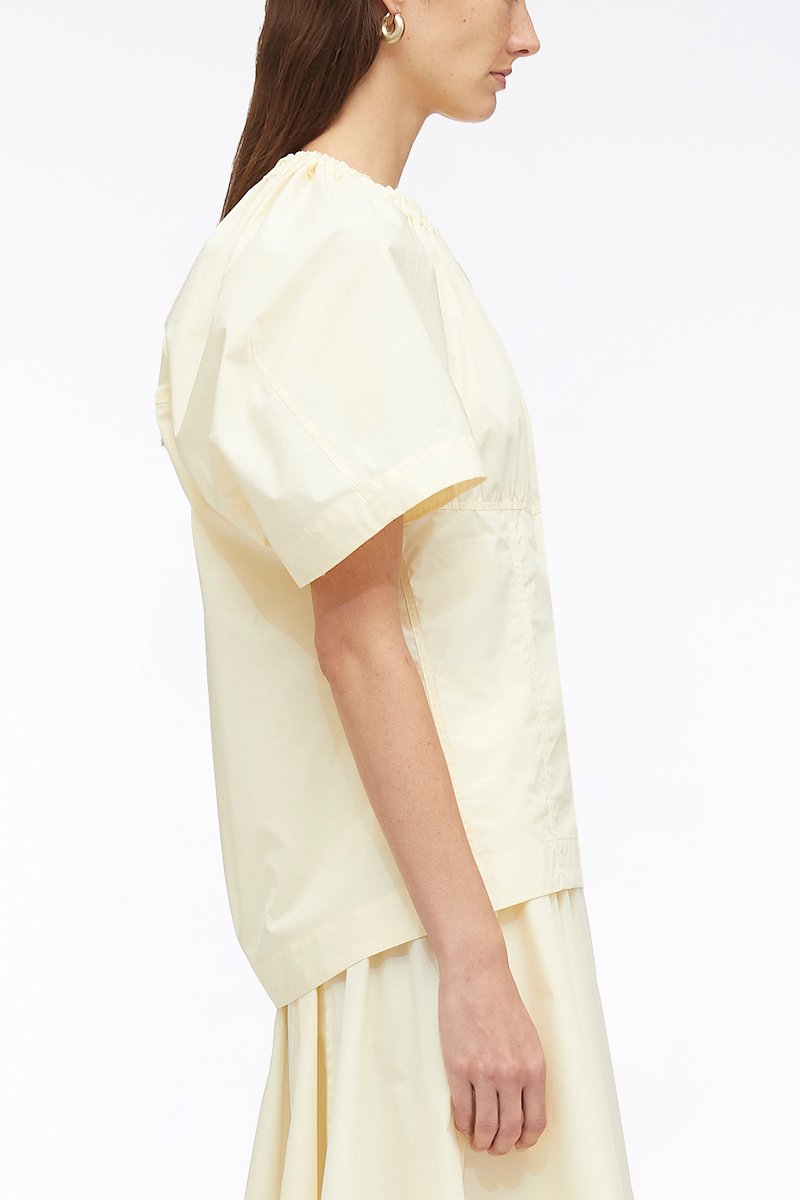 Ladybug Poplin Short Sleeve Top-neutrals #0 Ladybug Poplin Short Sleeve Top, Ladybug ruched top from 3.1 PHILLIP LIM featuring cream white, cotton blend, ruched detailing, round neck, short raglan sleeves and straight hem.- 2