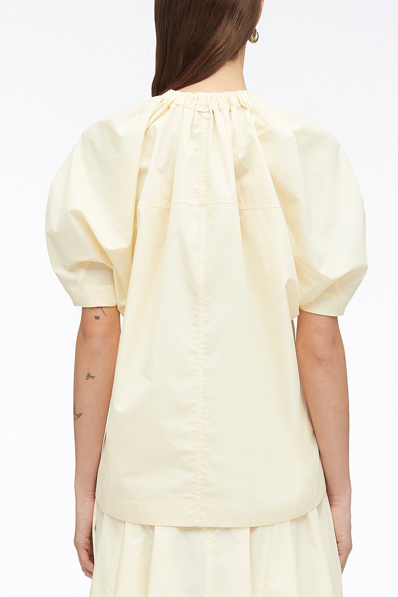 Ladybug Poplin Short Sleeve Top-neutrals #1 Ladybug Poplin Short Sleeve Top, Ladybug ruched top from 3.1 PHILLIP LIM featuring cream white, cotton blend, ruched detailing, round neck, short raglan sleeves and straight hem.- 3
