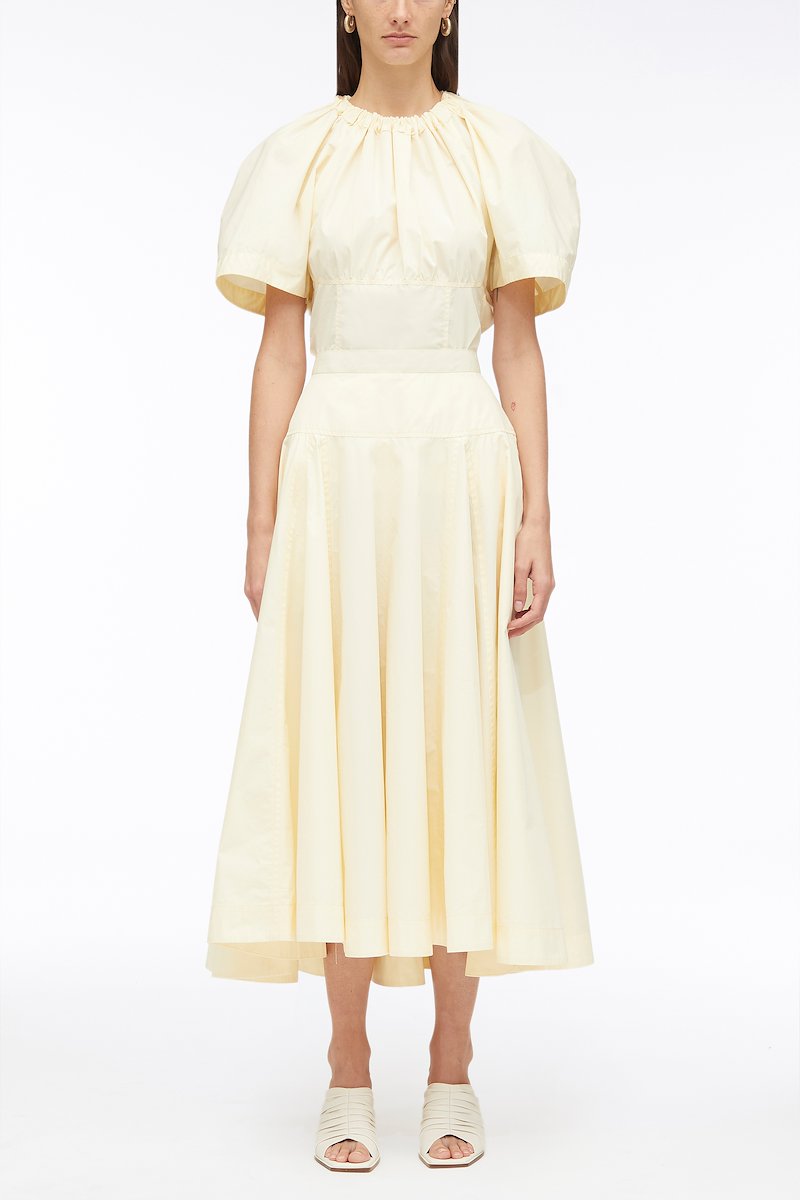 Poplin Midi Skirt-neutrals #0 Poplin Midi Skirt, A-line midi skirt from 3.1 PHILLIP LIM featuring butter yellow, cotton blend, A-line, high waist, concealed rear zip fastening and below-knee length.- 0