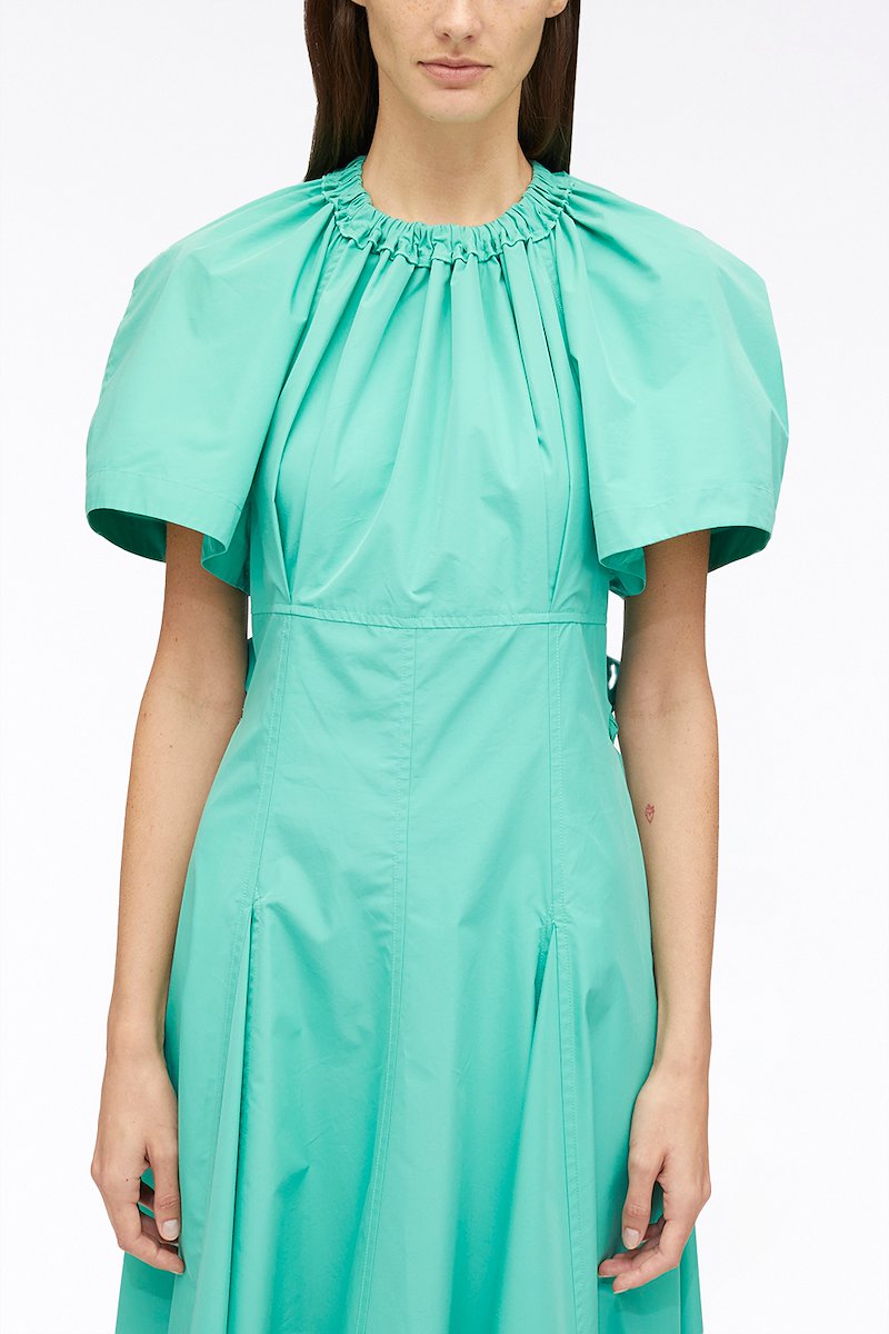 Ladybug Poplin Midi Dress-green #1 Ladybug Poplin Midi Dress, Ladybug ruched midi dress from 3.1 PHILLIP LIM featuring jade green, cotton blend, ruched detailing, round neck, short sleeves and mid-length.- 3