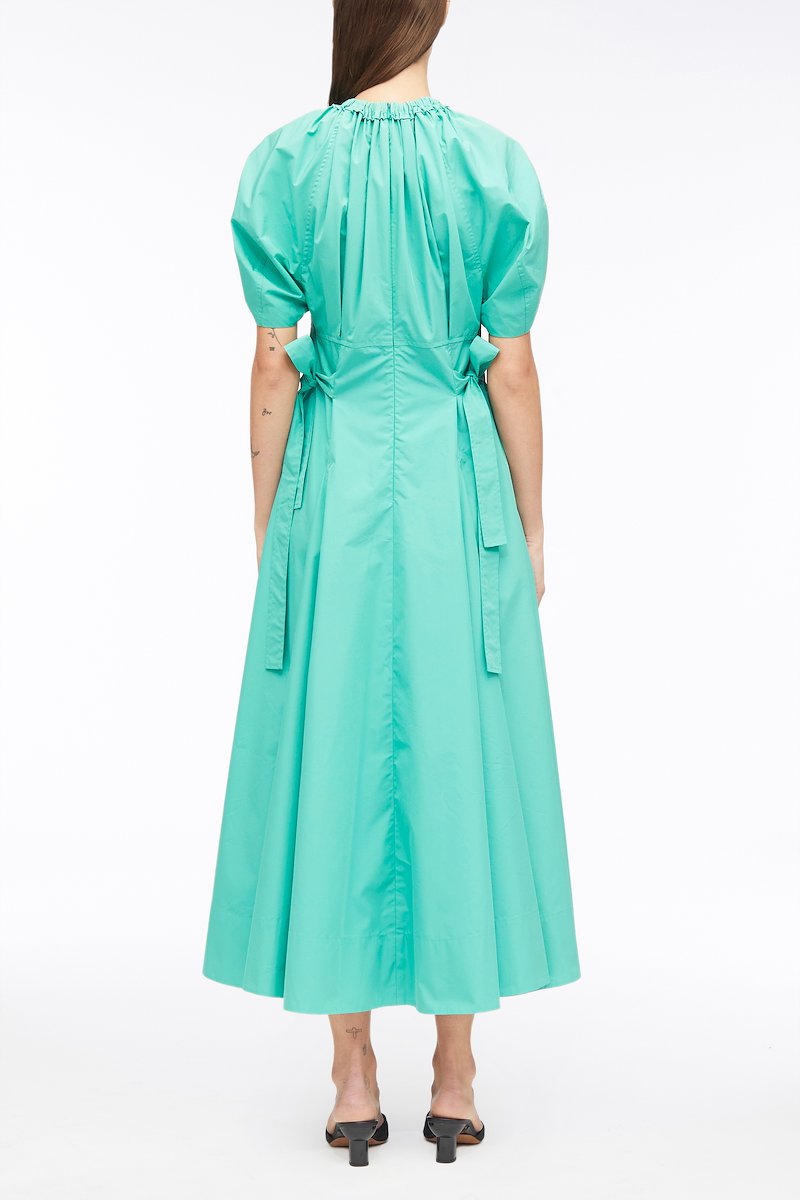 Ladybug Poplin Midi Dress-green #0 Ladybug Poplin Midi Dress, Ladybug ruched midi dress from 3.1 PHILLIP LIM featuring jade green, cotton blend, ruched detailing, round neck, short sleeves and mid-length.- 2