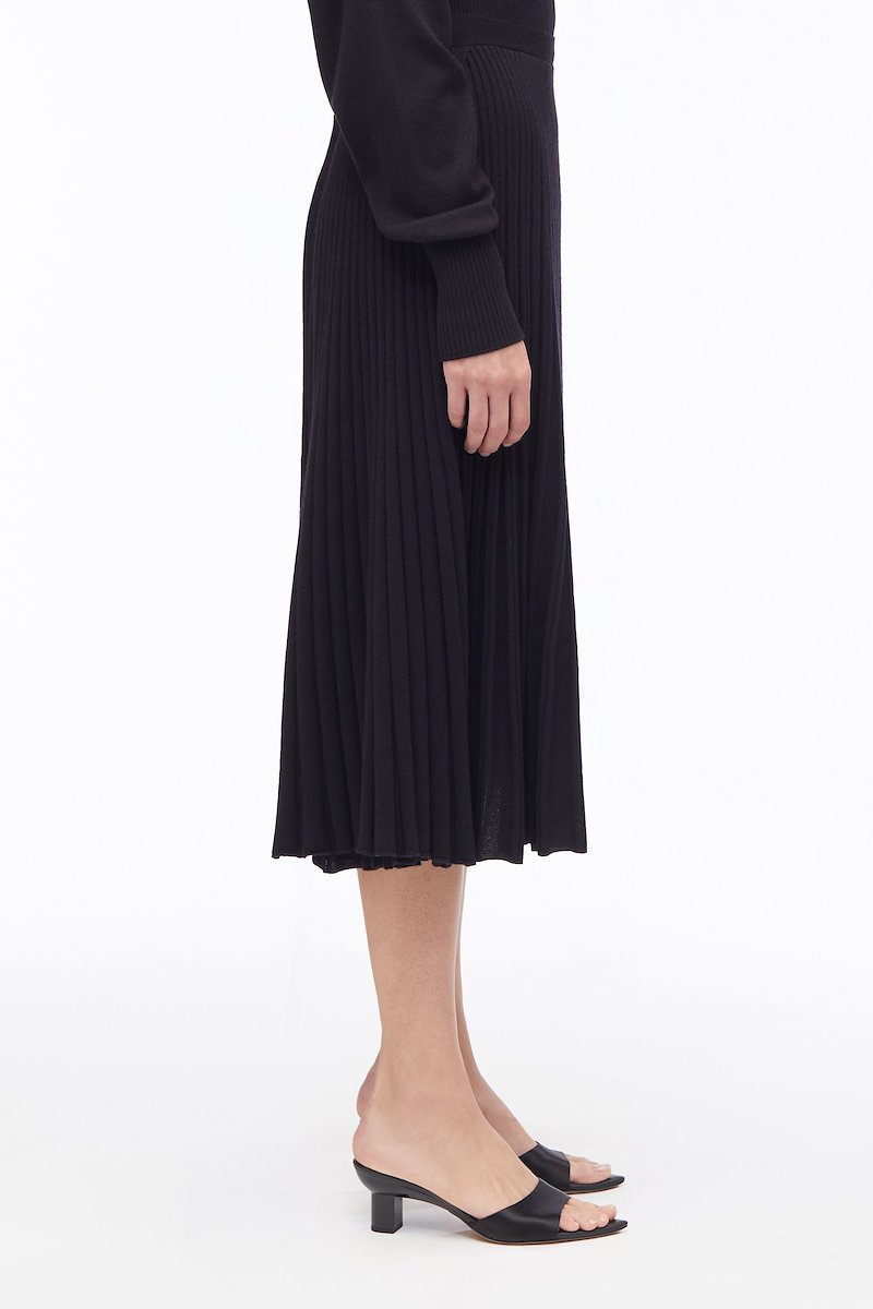 Pleated Wool Belted Skirt-black #0 Pleated Wool Belted Skirt, Pleated wool skirt from 3.1 PHILLIP LIM featuring black, wool blend, fully pleated, high-waisted, elasticated waistband, straight hem and mid-length.- 2