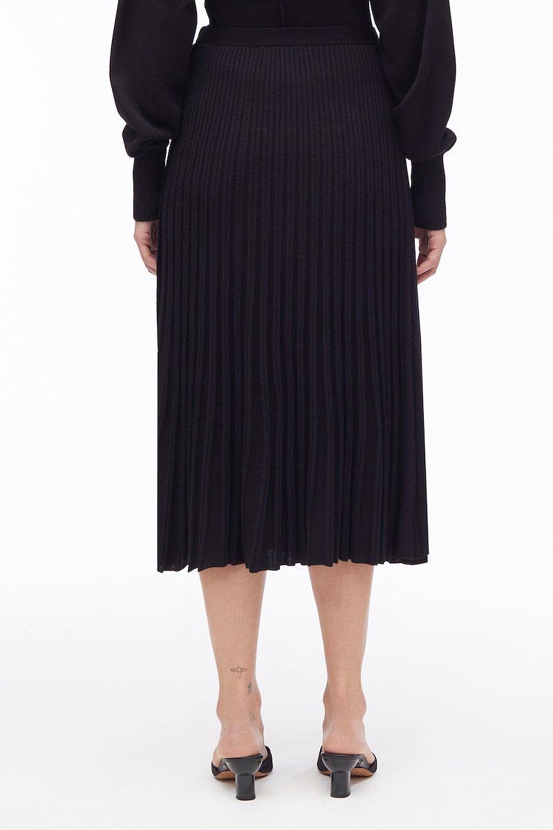 Pleated Wool Belted Skirt-black #1 Pleated Wool Belted Skirt, Pleated wool skirt from 3.1 PHILLIP LIM featuring black, wool blend, fully pleated, high-waisted, elasticated waistband, straight hem and mid-length.- 3