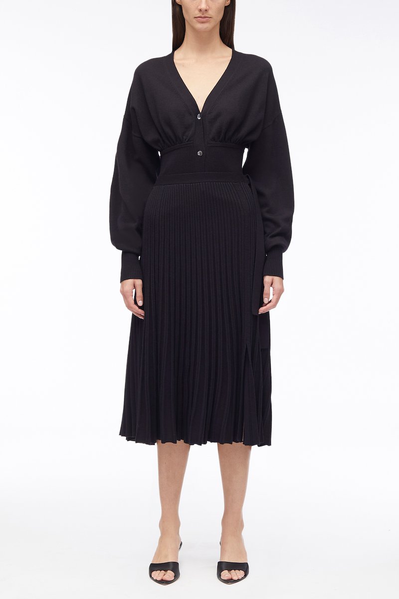 Pleated Wool Belted Skirt-black #0 Pleated Wool Belted Skirt, Pleated wool skirt from 3.1 PHILLIP LIM featuring black, wool blend, fully pleated, high-waisted, elasticated waistband, straight hem and mid-length.- 0