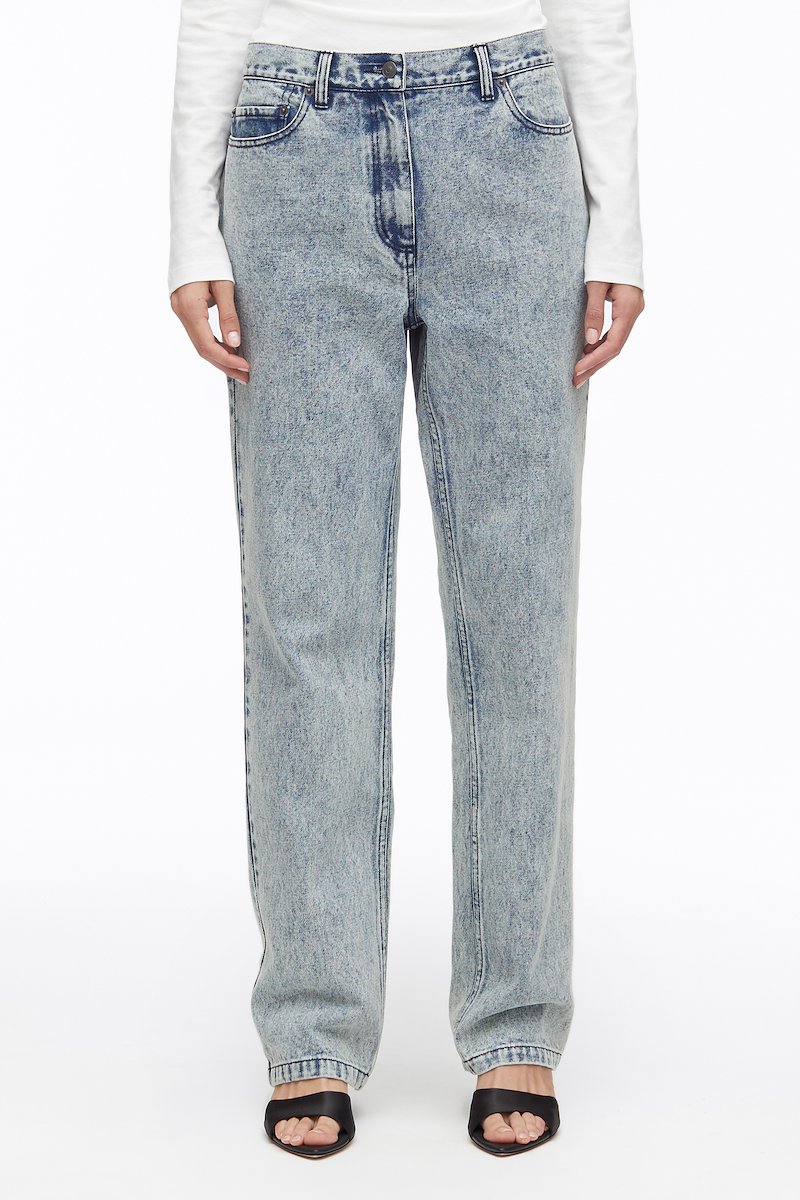 Overdyed Denim Boyfriend Jean-blue #1 Overdyed Denim Boyfriend Jean, overdyed boyfriend jeans from 3.1 PHILLIP LIM featuring light blue, cotton, high waist, belt loops, front button and zip fastening, classic five pockets and boyfriend cut.- 1