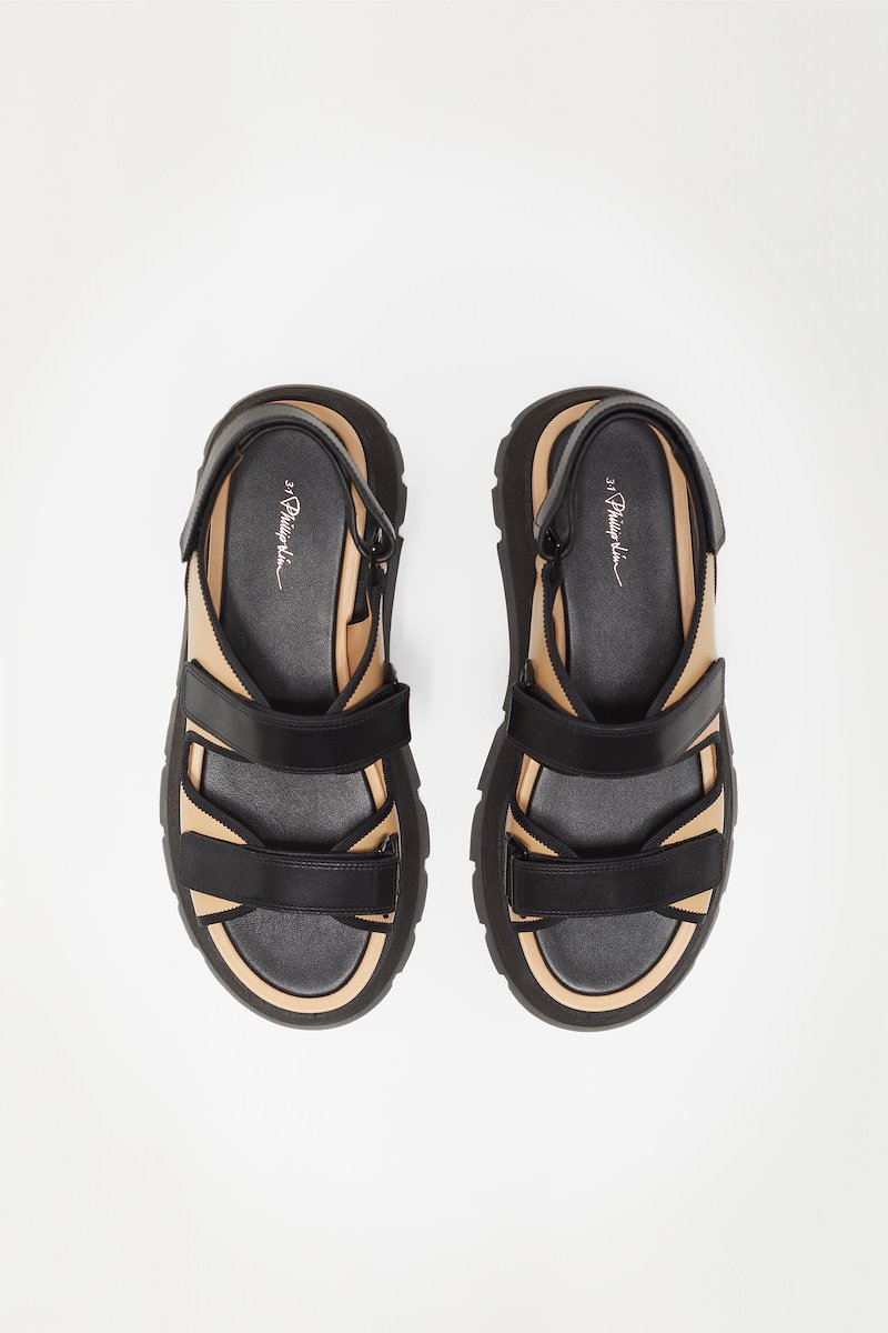 Kate Lug Sole Dad Sandal-neutrals #1 Kate Lug Sole Dad Sandal, Kate lug sole sandals from 3.1 PHILLIP LIM featuring camel brown, black, calf leather, ankle touch-strap fastening and chunky rubber lug sole.- 1