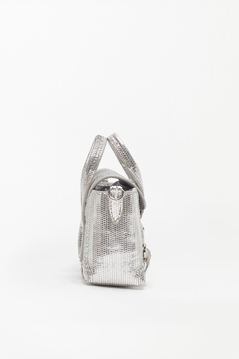 Pashli Nano Satchel-silver #0 Pashli Nano Satchel, Pashli Nano satchel bag from 3.1 PHILLIP LIM featuring silver, metallic effect, textured finish, engraved logo, silver-tone hardware, adjustable detachable shoulder strap, two top handles, foldover top, push-lock fastening and main compartment.- 2