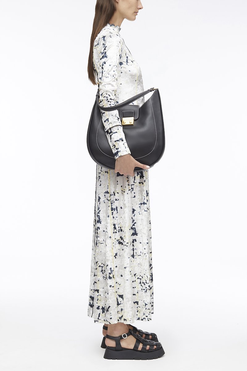 Pashli Large Modern Hobo-black #1 Pashli Large Modern Hobo, Pashli Large Modern Hobo bag from 3.1 PHILLIP LIM featuring black, calf leather, engraved logo, contrast stitching, gold-tone hardware, foldover top, push-lock fastening, detachable shoulder strap and main compartment.- 1