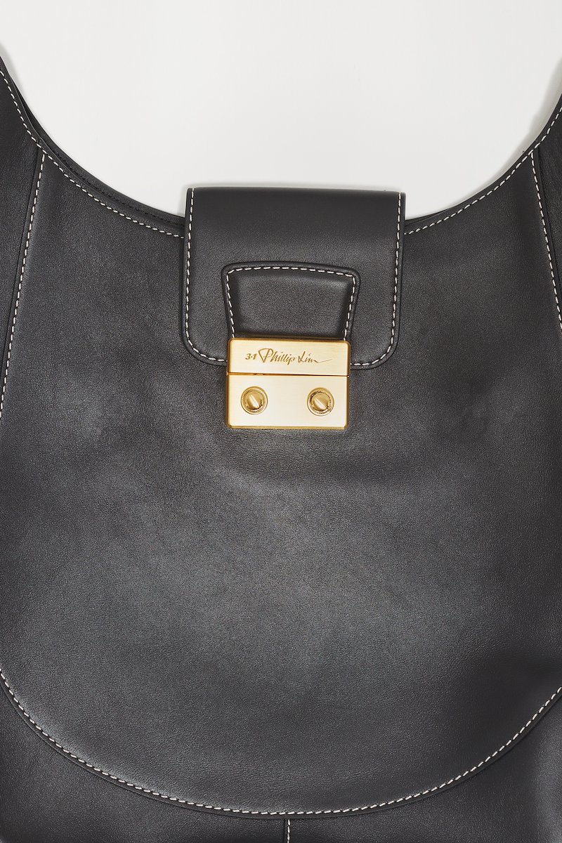 Pashli Large Modern Hobo-black #1 Pashli Large Modern Hobo, Pashli Large Modern Hobo bag from 3.1 PHILLIP LIM featuring black, calf leather, engraved logo, contrast stitching, gold-tone hardware, foldover top, push-lock fastening, detachable shoulder strap and main compartment.- 3