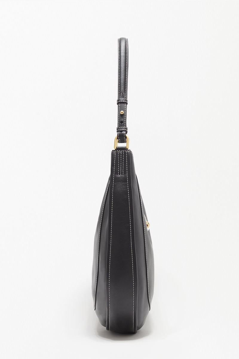 Pashli Large Modern Hobo-black #0 Pashli Large Modern Hobo, Pashli Large Modern Hobo bag from 3.1 PHILLIP LIM featuring black, calf leather, engraved logo, contrast stitching, gold-tone hardware, foldover top, push-lock fastening, detachable shoulder strap and main compartment.- 2