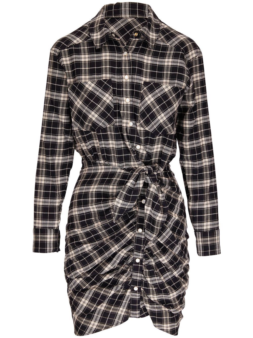 

Veronica Beard check-print ruched shirt dress - Black