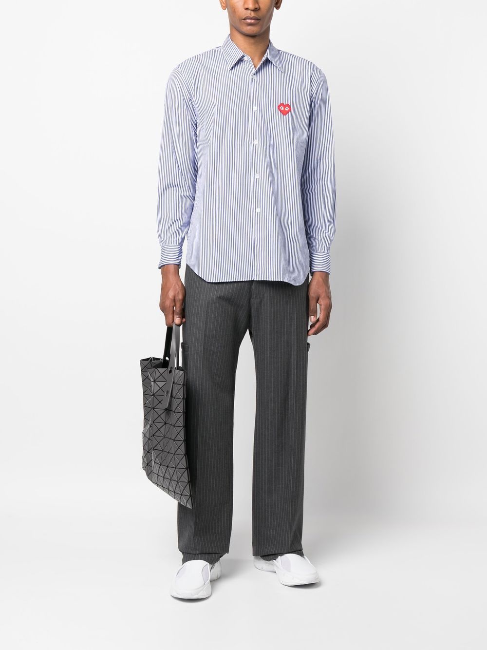Shop Comme Des Garçons Play Embroidered-logo Striped Shirt In Blue