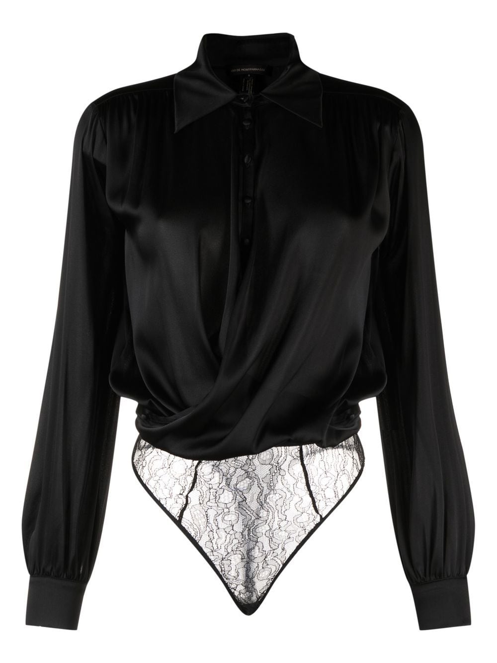 Kiki De Montparnasse Crossover Silk Bodysuit In Black