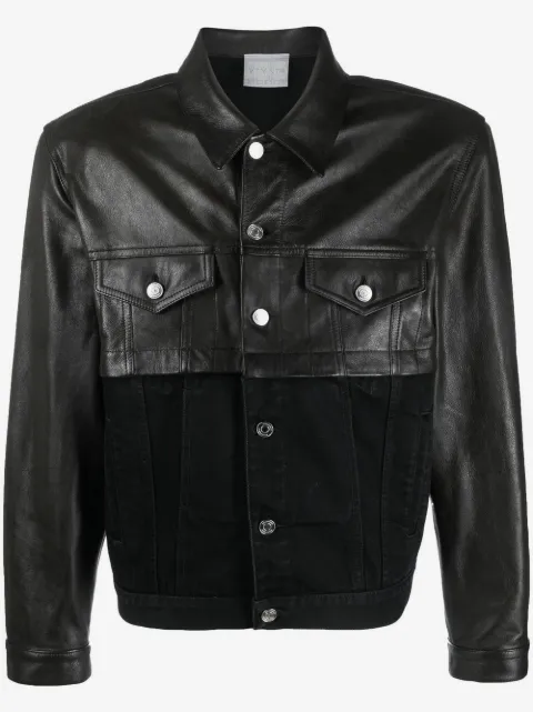 VTMNTS contrasting leather-block denim jacket