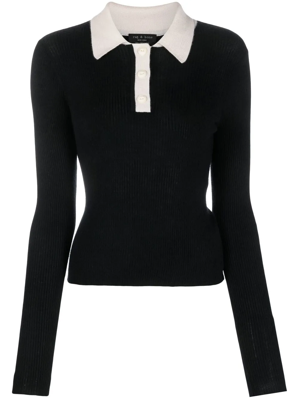 

rag & bone two-tone cashmere polo top - Black