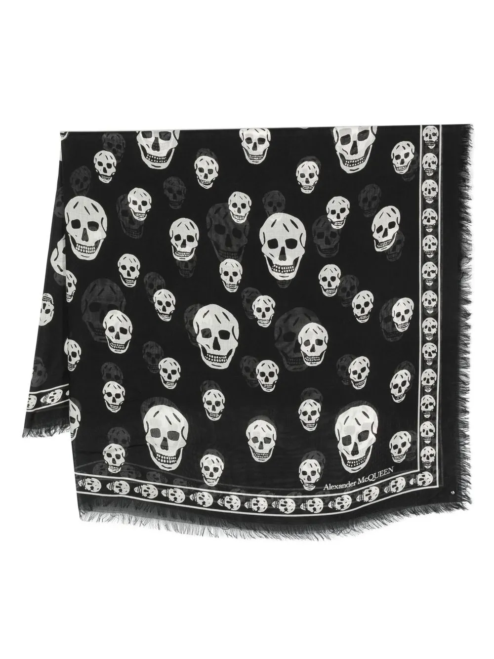 

Alexander McQueen skull-print frayed-edge scarf - Black