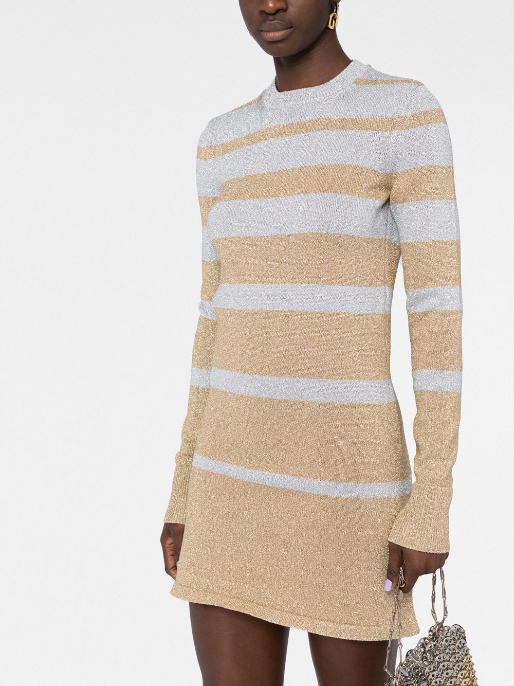 Shop Paco Rabanne Striped Knitted Dress In 黄色