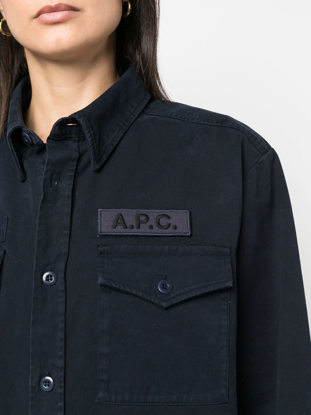 Shop Apc Stud-embellished Long-sleeve Jacket In Blue